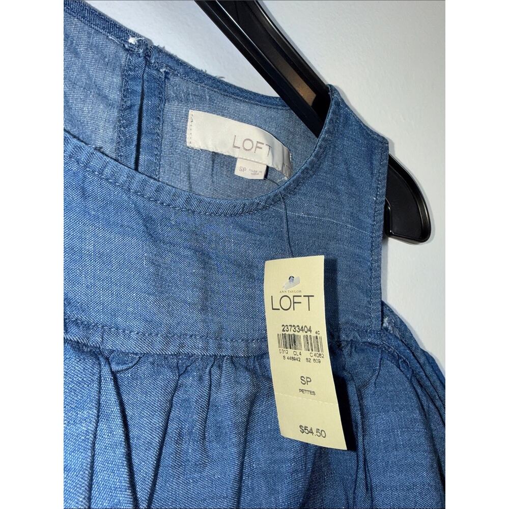Loft chambray blue cold shoulder ruffle blouse size small petite - Picture 2 of 6